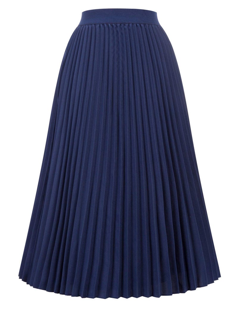 Kate Kasin Casual Pleated Swing Midi Skirt A-line Navy Blue Size S KK659-10 - Image 1
